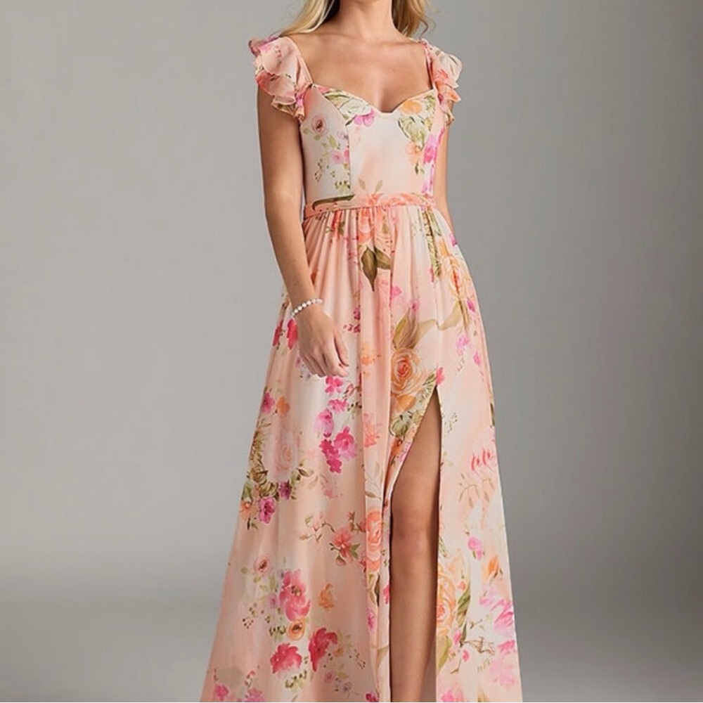 Azazie Floral Peach Maxi Dress
